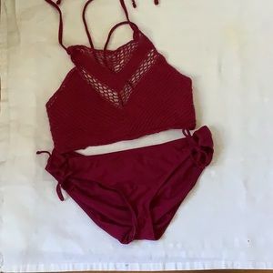 Burgundy 2 Piece Swimwear